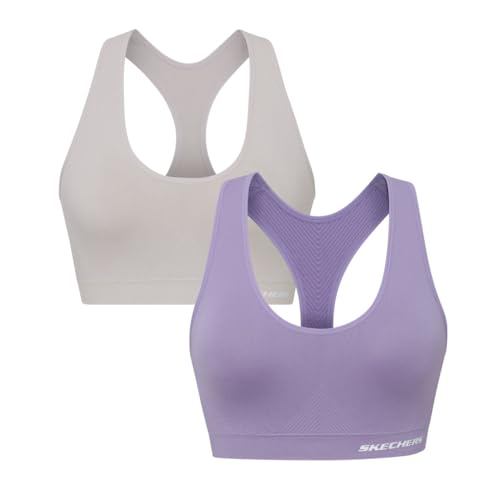 Skechers Women's Seamless Racerback Sports Bra 2 Pack, Sostén Deportivo, Comfortable Flexible Movement , Fitness and Yoga2