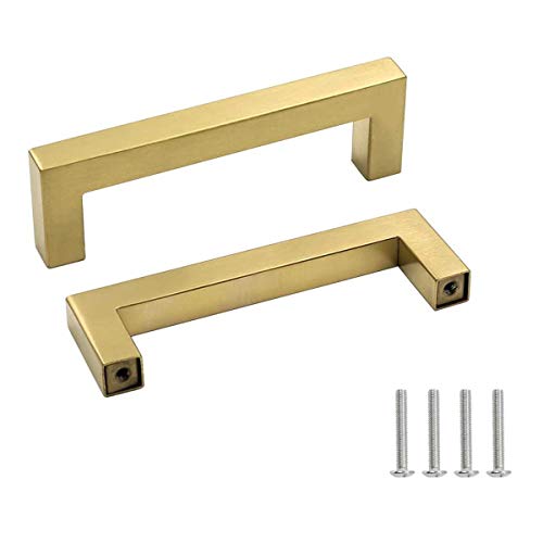Drenky Tiradores Cocina, Dorados Tiradores Cajones 96 mm Centros de orificio 2 piezas Manijas de Muebles de Acero Inoxidable con Tornillos para Gabinete Cover