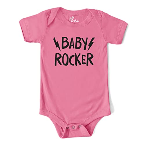 MyFirstwo Body Neonata Rock Divertente a Manica Corta – Baby Rocker – Tutina Bimba 100% Cotone Morbido e Traspirante con Girocollo Espandibile – Simpatica Idea Regalo Baby Shower 6-12 mesi
