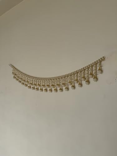 Image of Vinart Decorative Pearl Toran Bandhanwar with Gold Accents, Traditional Door Hanging for Temple, Wedding, Festival Decoration, White and Gold 3ft
