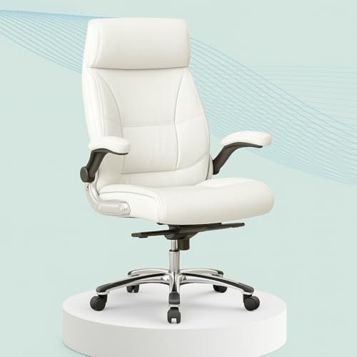 Image of Premium Leatherette Boss Office Chair | Ergonomic High-Back Revolving Chair for Home, Office, Study & Gaming | Height Adjustable Executive Chair with Chrome Base | 1 Piece (White)