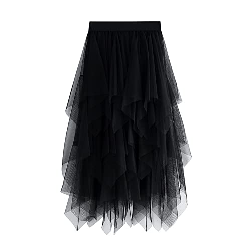 L&ieserram Damen Midi Tüllrock Lang Tüll Petticoat Unterrock High Waist A-Linie Knielang Faschingskostüme Rock für Halloween Fasching Karneval...