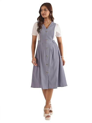 Image of WineRed Women Soild Pinafore Dress with Button