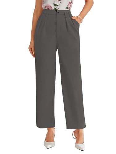 Image of Shasmi Women's High Waist Pleated Straight Leg Trousers - Elegant Solid Color Work Pants with Pockets, Casual Office Wear Polyester Blend Wide Leg Suit Pants (Trouser 235)