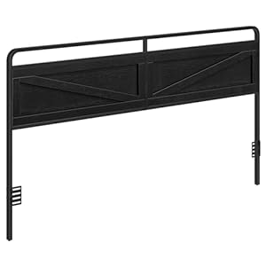 HOOBRO Wooden Panel Headboard, King Headboard, Minimalist Head Board with Metal Frame, Height Adjustable, with Bed Frame Adapter, Black