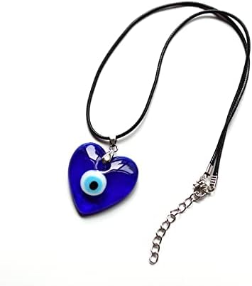 Evil Eye Necklace Turkish Blue Glass Leather Rope Evil Eye Necklace for Women Men Lucky Protection Jewelry-heart