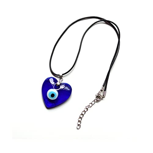 Evil Eye Necklace Turkish Blue Glass Leather Rope Evil Eye Necklace For Women Men Lucky Protection Jewelry-Heart #TOP1