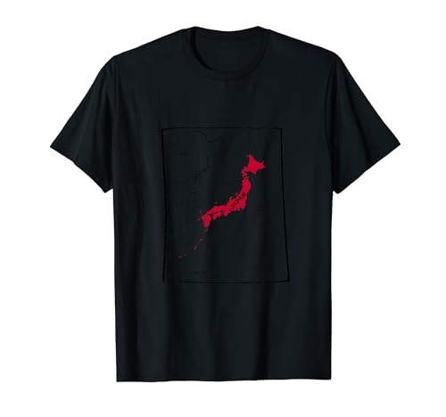 rojo, silueta, de, japón, mapa, con, vecino, países, y, mares Camiseta