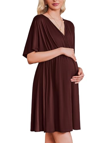 Image of Ekouaer 3 in 1 Labor and Delivery Gown for Hospital Short Sleeve Maternity Nursing Dress Nightgown Postpartum Sleepwear