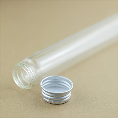 ocpcrn Glass Test Tubes with Cork Stoppers,Pack of 6 20x30x200mm 110ml Glass Bottle Test Tube with Aluminum Caps Jars Vials Perfume