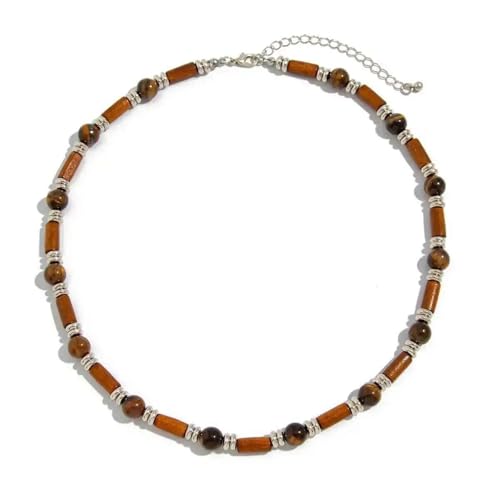 Collier ras-du-cou homme réglable : confort en bois et oeil de tigre