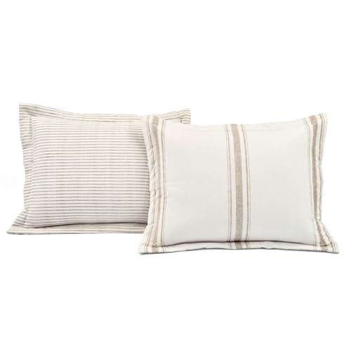 Image of Lush Decor Farmhouse Stripe Reversible Cotton Duvet Cover King Size 3 Piece Set Neutral - Farmhouse Bedding Set King - Striped Duvet Cover