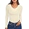Crewhpo Maglietta Termica Donna Traspirante Intimo Termico Invernale Sottogiacca Donna Pizzo Maglia Intima Manica Lunga Magliette Termiche Scollo a V S - XXL
