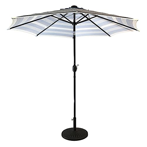 Sun-Ray 811006 9' Round 8-Rib Solar Lighted Patio Umbrella, 32 Led Lights, Push Button Tilt And Crank, Steel Frame, Navy Striped #TOP6