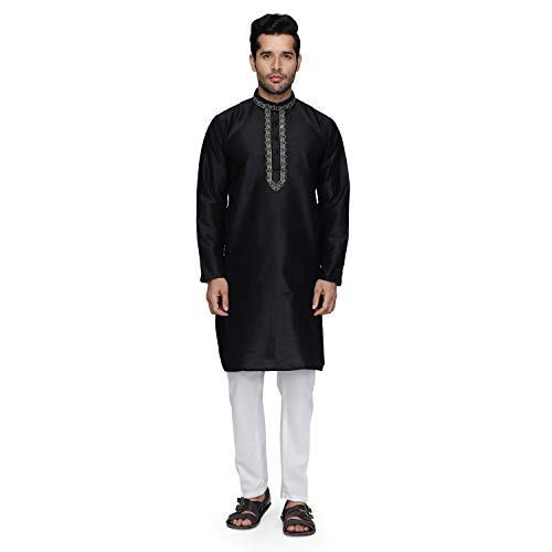 Kurta pijama de mezcla de seda negro para bodas y galas de gala talla 40