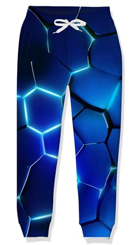 UNICOMIDEA Cool Pants Big Boys Size 14-16 3D Printed Blue Activewear Sweatpants for Kids Girls Baggy Joggers 15 Years Old Youth Exercise Running Long Trousers