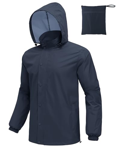COOFANDY Men's Packable Waterproof Rain Jacket Lightweight Raincoat Rain Shell with Hood for Travel Golf Hiking Cycling