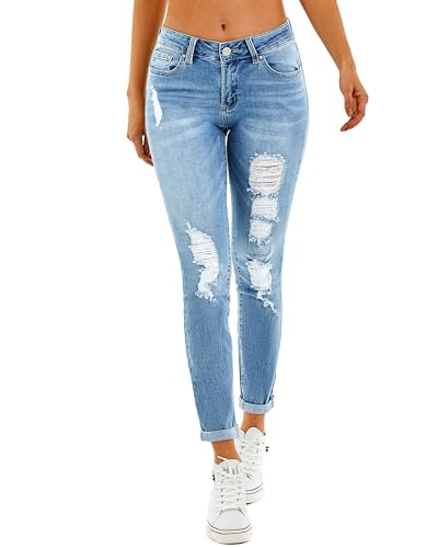 RHODANTHE Women's Ripped Boyfriend Jeans Stretch...