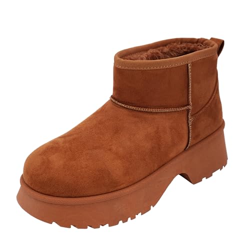 JOMIX Botines Plataforma Mujer Invierno Cómodos Botas Forrados Caña Baja sin Cordones a Enfilar Suela Plataforma Antideslizante Ankle Boots en Efecto Ante Cálidos y Ligeros WSB255313 Camello 37