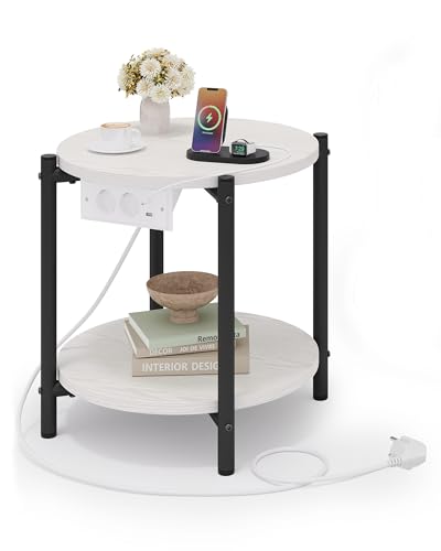 IRONCK Beistelltisch rund, Couchtisch mit Steckdose, Kleiner Tisch Holz, Wohnzimmertisch 2 Ablagen,Sofatisch,USB & Type-C-Anschluss, Metallrahmen, Nachttisch für Schlafzimmer (Weiß, 1 Stück) IRONCK Beistelltisch rund, Couchtisch mit Steckdose, Kleiner Tisch Holz, Wohnzimmertisch 2 Ablagen,Sofatisch,USB & Type-C-Anschluss, Metallrahmen, Nachttisch für Schlafzimmer (Weiß, 1 Stück)