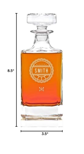 Swanky Badger Personalized Whiskey Decanter, Custom Whisky Decanter, 28 oz, 850ml, 8.5” x 3.5” x 3.5” (Medalist)