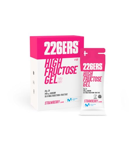 226ERS - High Fructose XS, Gel Energético para Deportistas, con Maltodextrina y Fructosa, Vegano y Sin Gluten, Aporte Hidratos de Carbono, Sabor Fresa, 8 Geles x 44 g