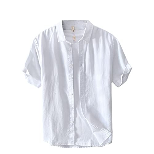 Chemise d'été respirante en lin et coton blanc anti-chaleur