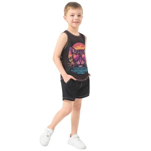 Cat Palms Sunset Orange Boys Tank Tops Toddler Sleeveless Tank Top Undershirts for Sports,3T4