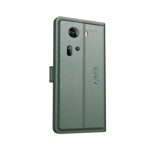 Image of AIBEX Compatible for Oppo Reno 11 5G Flip Cover Leather Finish with Magnatic Closure | Inside TPU with Card Pockets | Wallet Stand | Complete Protection Flip Case -Green