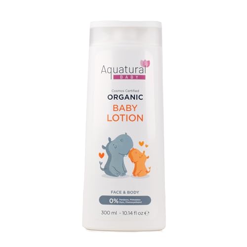 Aquatural Organic Baby Lotion for Newborn, Natural Face & Body Cream Moisturizer, Toddler, Delicate, Dry Skin - Gentle Kids Lotion Sensitive Skin, 10.14fl oz