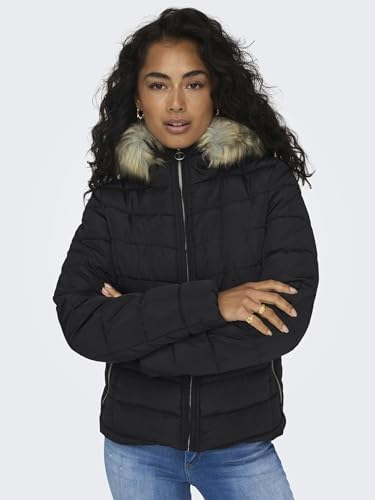 ONLY Kadın ONLELLAN QUILTED HOOD JACKET LIFE CC OTW Dış Giyim, Siyah, S - Görsel 7