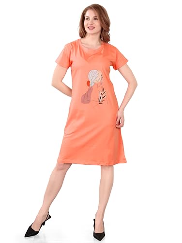 Image of Printed Knee Length Pocket Night Dresses for Women | Cat Lovers | Premium Soft Cotton Nighty | Sky Blue