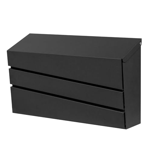 Wall-Mount Mailbox for Outside, Rust Resistant Mail Box Wall Mounted Outdoor, Galvanized Steel Morden Mailboxes (No Keys Locking) No Flag Black
