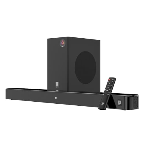 Image of iBall Cinebar 100 220W Soundbar, 2.1 Channel, Deep Bass, 16.5 cm Subwoofer, AuralSphere Surround Audio, Quad Driver Audio, BT v5.3, HDMI ARC, Optical, USB, AUX, LED Display, Wall Mountable, EQ Modes