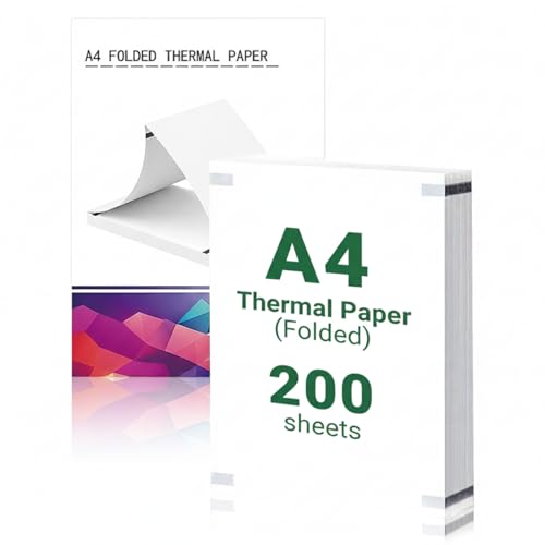 200 Hojas de Papel Térmico A4 - Papel Térmico para Impresora, 210 x 297 mm, 70 g/m² Pulpa de Madera Pura, Sin BPA, Compatible con la Mayoría de Impresoras Térmicas A4, para Impresión Continua