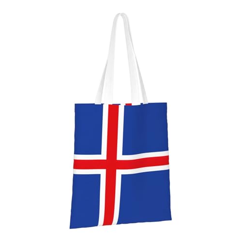 Flag Of Iceland Print Reusable Canvas Tote, Shopping Bag With Handles For Daily And Grocery Use2