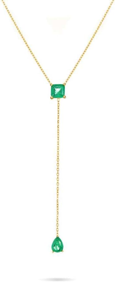 3.00CT Princess Cut Green Emerald Women's Lariat Necklace In 20" 14k Yellow Gold Plated