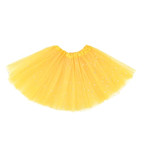 Fepdiu Girls Tutu Skirt 3 Layers Stars Sequins Tulle Toddler Ballet Skirts Girls Tulle Tutu Dance Fit Most 3-10 yrs for Dance Party Costume (Yellow)