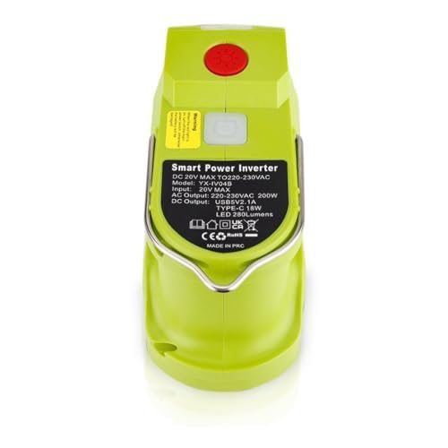 Generador inversor de corriente portátil de 200 W con salida de CA de 110-220 V y luz de 280 lm para baterías de 12 V-18 V, para trabajo al aire libre y uso de emergencia de 220 V