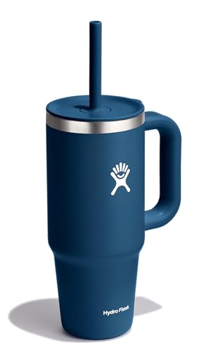 Image of Hydro Flask 24 Oz Travel Tumbler with Handle, Lid and Straw - Insulated Stainless Steel in 24 Oz Indigo Blue