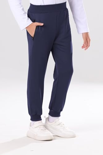 BINPAW 3 Pack Boys Pull On Sweatpants Active Jogger Pants with Zipper Pocket Athletic Pants for Kids, Black/Blue/Khaki, 13-14 Years = Tag 1604