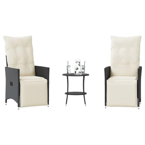 LAPOOH 3-TLG. Bistro-Set mit Kissen Schwarz Poly Rattan, Gartenset Tisch Und Stühle, Balkon Möbel Für Kleinen Balkon, Terrassenmöbel, Balkonset, Balkonmöbel, Möbelsets - 365673