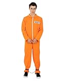 Funidelia Disfraz de Convicto Naranja para Hombre con esposas, Mono de Preso para Adulto Prisionero Delincuente, Disfraces de Carnaval, Halloween y Despedidas – Talla S - M