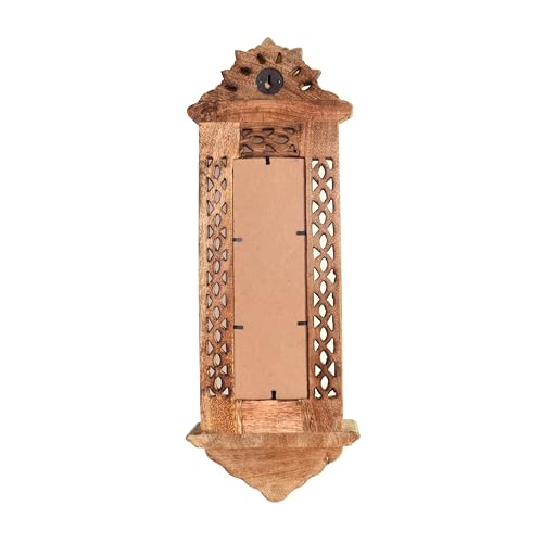 Image of AAKRITI ART CREATIONS Handcrafted Brown Wooden Wall Shelf | Decorative Hand-Painted Storage Rack, Floral Art, Matte Finish | Wall Mount Shelf for Home