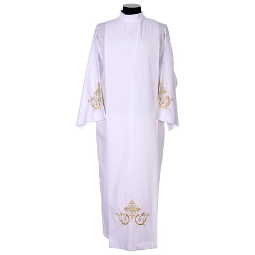 White ALB with Gold and Green Cross Embroidery, 145 cm (57 inc.)