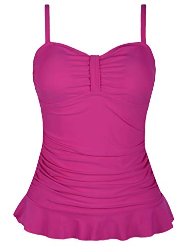 Image of Hilor Women's 50's Retro Ruched Tankini Swimsuit Top with Ruffle Hem