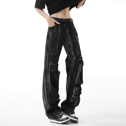 Men’s Ripped Black Jeans Baggy Straight Leg Denim Pants with Washed Streak Detail and Distressed Grunge Look2