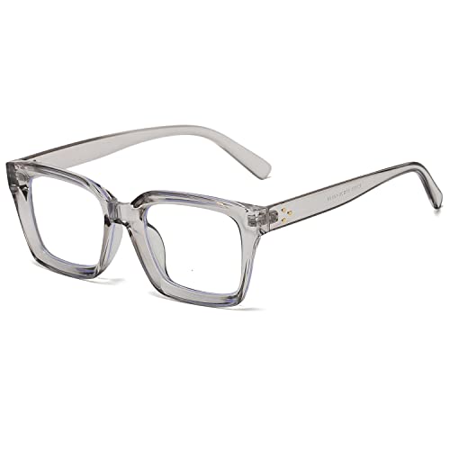 EYLRIM Classic Thick Square Frame Clear Lens Glasses for Women Men Non Prescription Eyeglasses(A91 Transparent Grey)