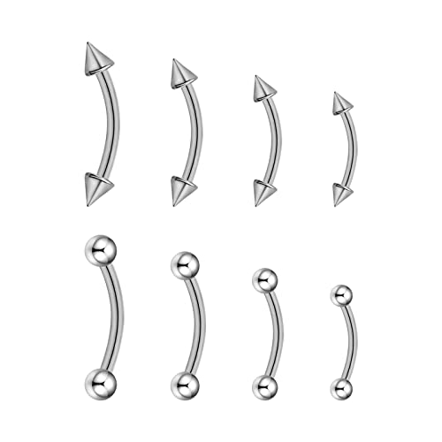 Blisi 8Pcs 16G Titanium Silver Curved Barbell Eyebrow Piercing Rings Body Piercing Jewelry 6Mm/8Mm/10Mm/12Mm #TOP13