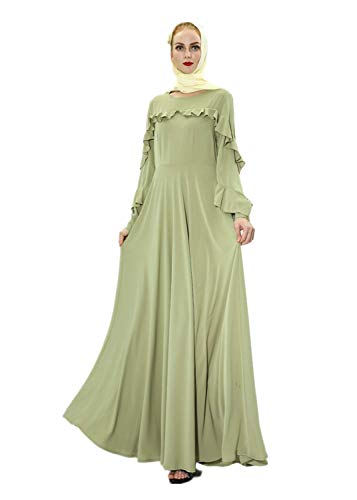 HZUX Elegant Muslim Dresses for Women Long Dress Women Abaya Dress Islamic National Robe Green